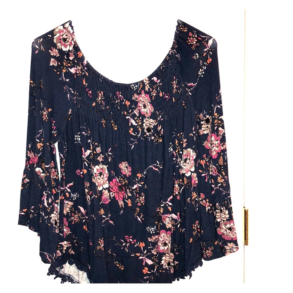 off the shoulder, long sleeve shirt